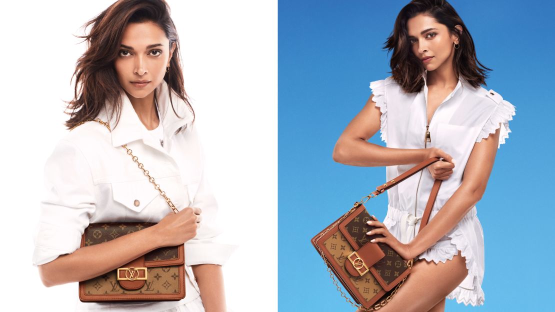 Campaign images show Padukone modeling Louis Vuitton's new Dauphine bag.
