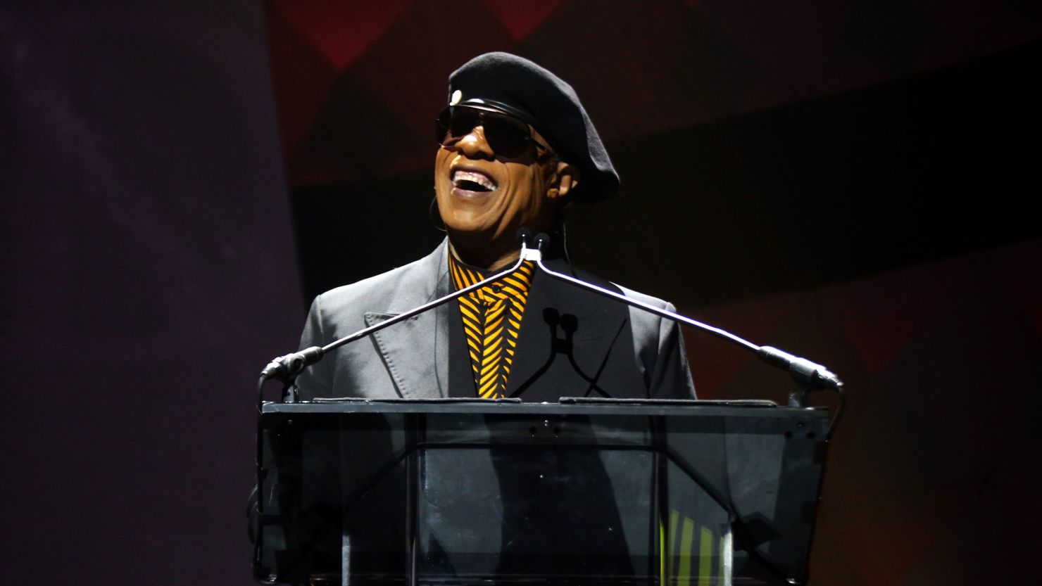 Stevie Wonder accepts the Icon Award onstage during the National Equal Justice Awards Dinner on Tuesday.