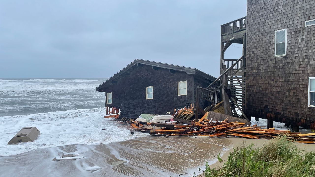 Debris from collapsed house at 24235 Ocean Dr, Rodanthe on May 10, 2022