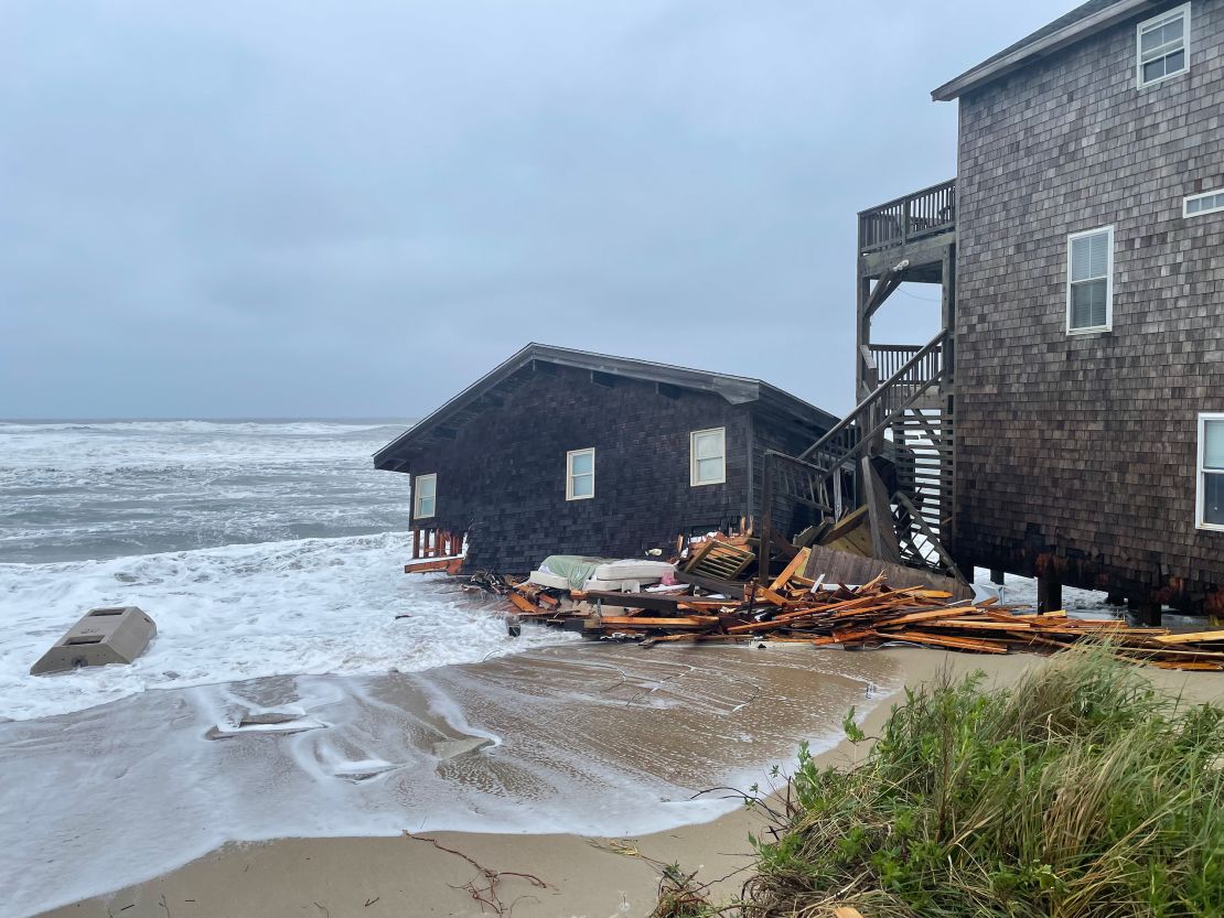 High water levels and beach erosion caused the collapse of a house Rodanthe, North Carolina, on Tuesday.