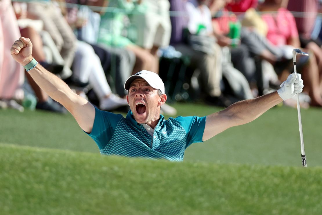 McIlroy reacts to a chip at this year's Masters tournament in April. 