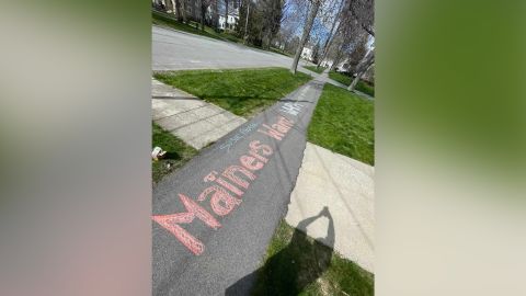 A chalk message protesting the potential overturning of Roe v. Wade was left outside Sen. Susan Collins' Bangor home, prompting a police response on Saturday, May 7, 2022. 