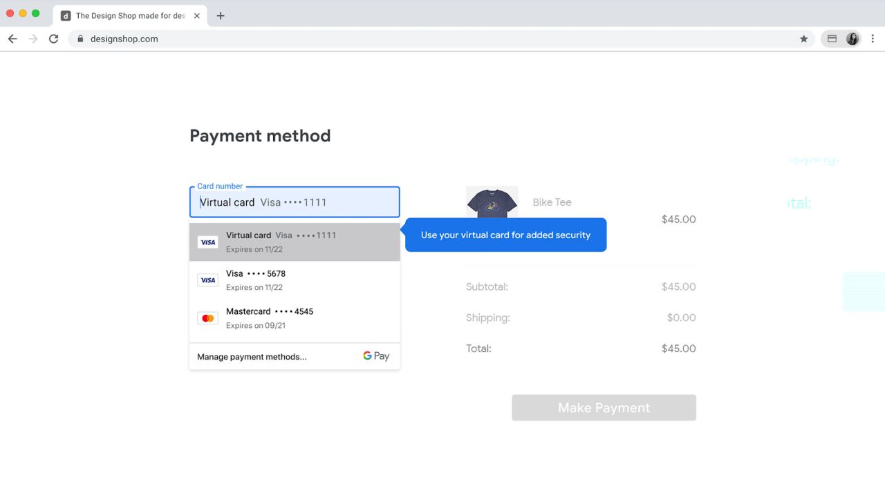 Google's virtual cards will mask users' credit card information while online shopping. 