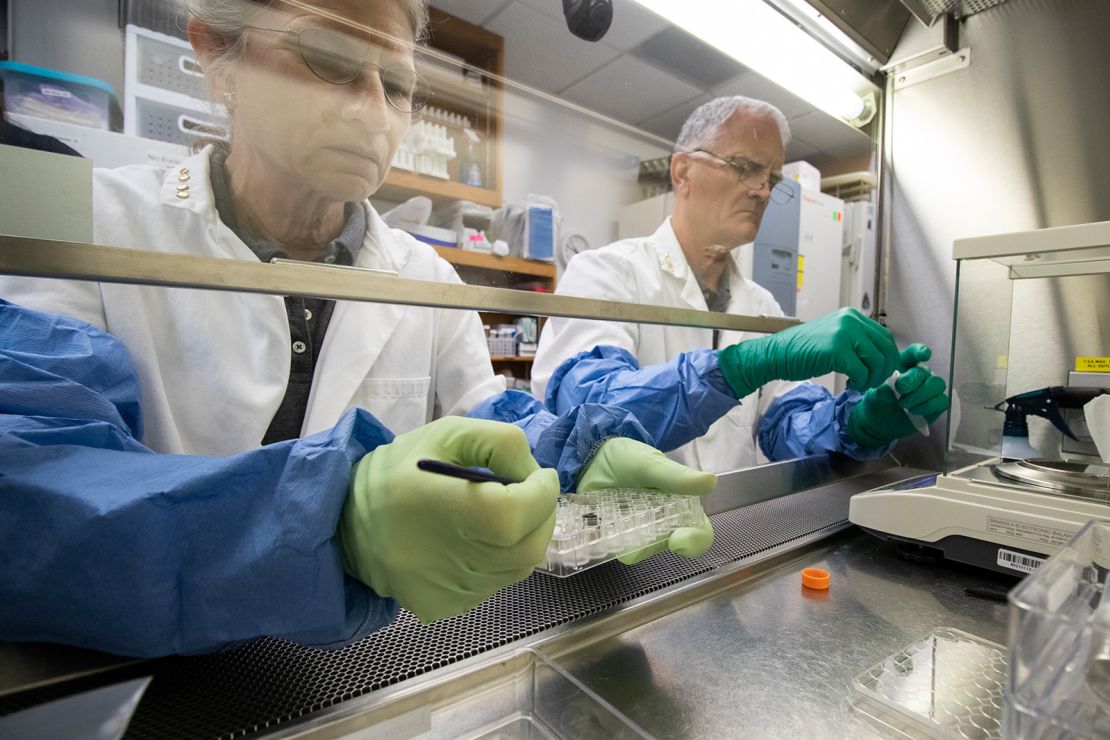 (From left) Study coauthors Anna-Lisa Paul and Rob Ferl of the University of Florida Institute of Food and Agricultural Sciences are shown working with lunar soils.