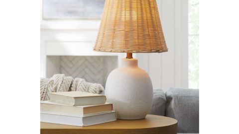 Threshold designed with Studio McGee Ceramic Table Lamp with Rattan Shade White