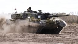 A Leopard 2A6 battle tank during the Finnish Army Arrow 22 training exercise, with participating forces from the U.K., Latvia, U.S. and Estonia, in Niinisalo, Finland, on Wednesday, May 4, 2022. Swedes and Finns are increasingly in favor of joining the NATO defense bloc after Russia's invasion of Ukraine, adding pressure on the countries' leaders to change long-standing policies of military non-alignment. Photographer: Roni Rekomaa/Bloomberg via Getty Images