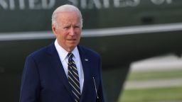 US President Joe Biden looks on after landing at Chicago O'Hare International Airport in Chicago, Illinois on May 11, 2022, after addressing the International Brotherhood of Electrical Workers International Convention. (Photo by Nicholas Kamm / AFP) (Photo by NICHOLAS KAMM/AFP via Getty Images)