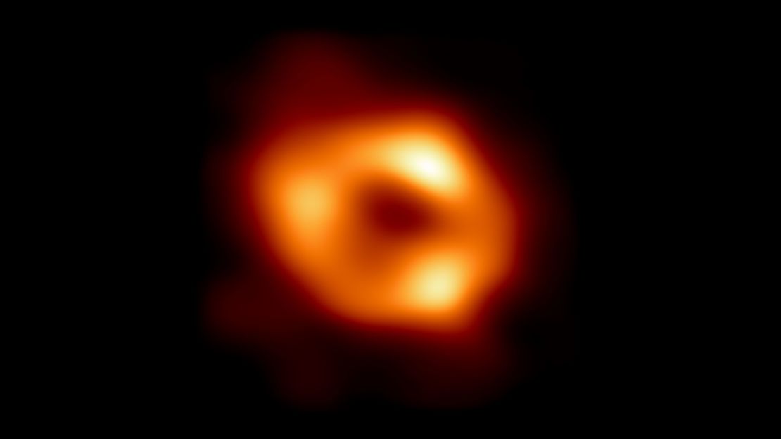 This is the first image of Sagittarius A*, the supermassive black hole at the center of our galaxy.