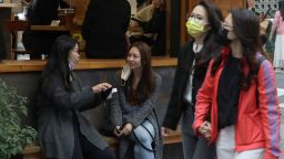 People wearing face masks at a cafe in Taipei, Taiwan, on April 30.