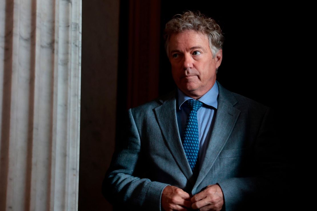 Sen. Rand Paul (R-KY) departs from the Senate Republicans' daily luncheon at the U.S. Capitol Building on May 05, 2022 in Washington, DC. 