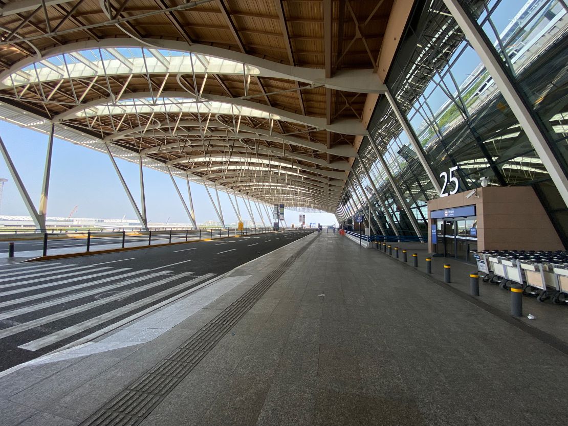 Roads were clear outside Shanghai's usually busy international airport as the city remains under lockdown.