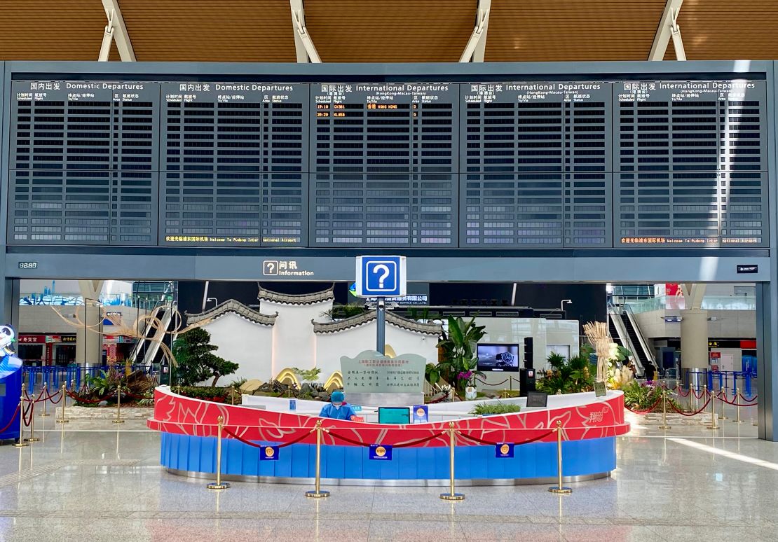 Departure boards were empty apart from two destinations for flights that day.