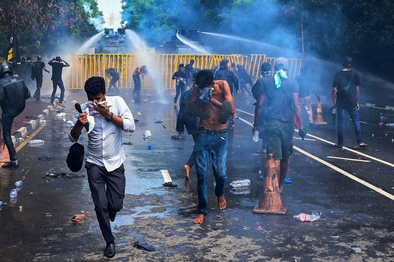 Police in Colombo, Sri Lanka, use water cannons and tear gas to disperse university students protesting against Sri Lankan President Gotabaya Rajapaksa on Friday, May 6. <a href="https://www.cnn.com/2022/05/07/asia/sri-lanka-president-rajapaksa-state-of-emergency-hnk-intl/index.html" target="_blank">Rajapaksa declared a state of emergency</a> after prolonged protests and a general strike shuttered schools, businesses and transport services. The country has been rocked by civil unrest since March, with protests at times turning violent as anger builds over the government's apparent mishandling of the country's economic crisis.