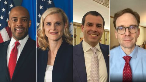From left, Wisconsin Democratic Senate candidates Mandela Barnes, Sarah Godlewski, Alex Lasry and Tom Nelson.