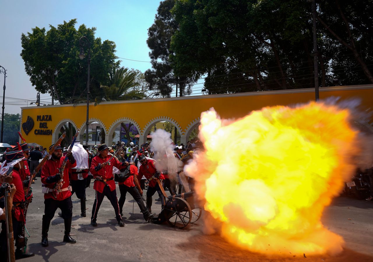 A cannon is fired in Mexico City during a recreation of the Battle of Puebla on Thursday, May 5. It was part of Cinco de Mayo celebrations.