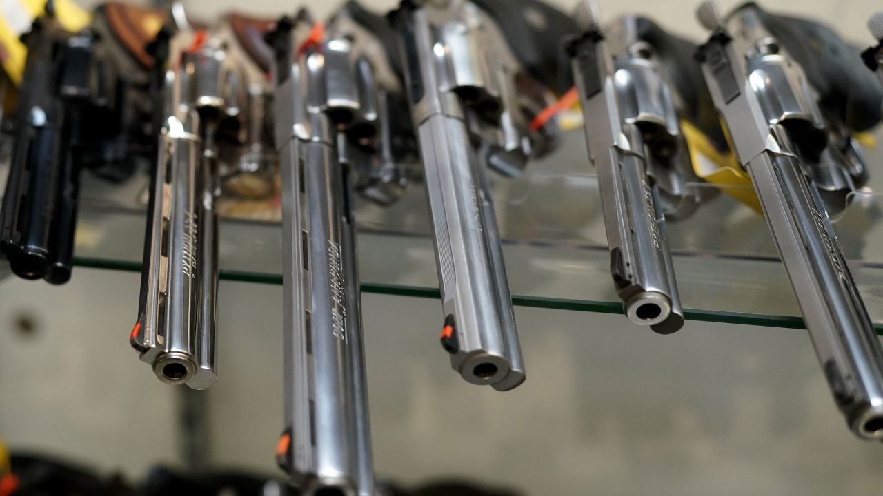 A display of guns for sale is seen at Coliseum Gun Traders Ltd. in Uniondale, New York on September 25, 2020. - Gun store owners on Long Island have been selling out of firearms as scores of customers fear a rise in violence as the pandemic escalates in the area.