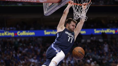Luka Doncic dunks the ball against the Phoenix Suns in the Mavericks' dominating Game 6 win.