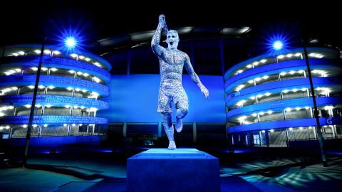 Sergio Aguero has been immortalized by a statue at the Etihad Stadium. 