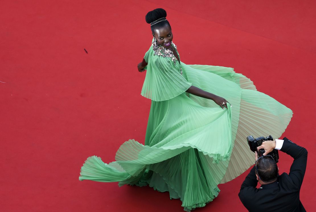 Actress Lupita Nyong'o wore a dramatic mint  Gucci gown to the opening ceremony and screening of "La Tête Haute" in 2015.
