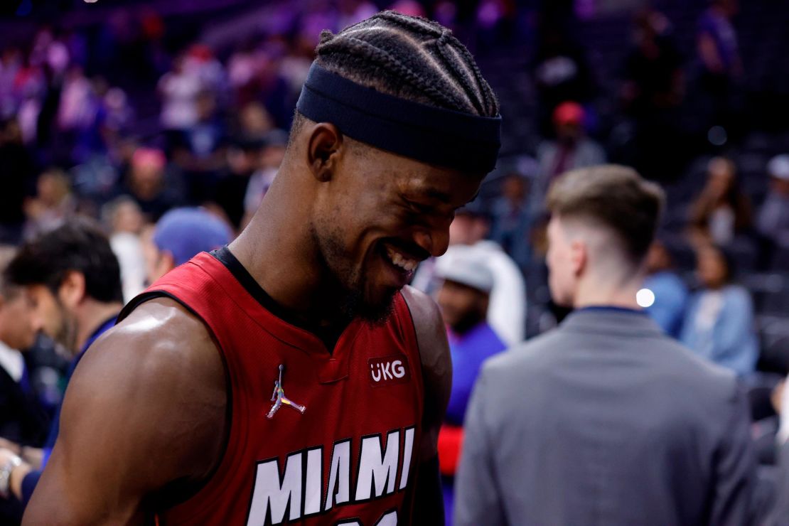 Butler smiles after the Heat's series win against the Philadelphia 76ers.