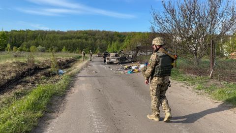 A convoy of vehicles was trying to leave Staryi Saltiv when they were shot up by Russian troops, according to Ukrainian officials.