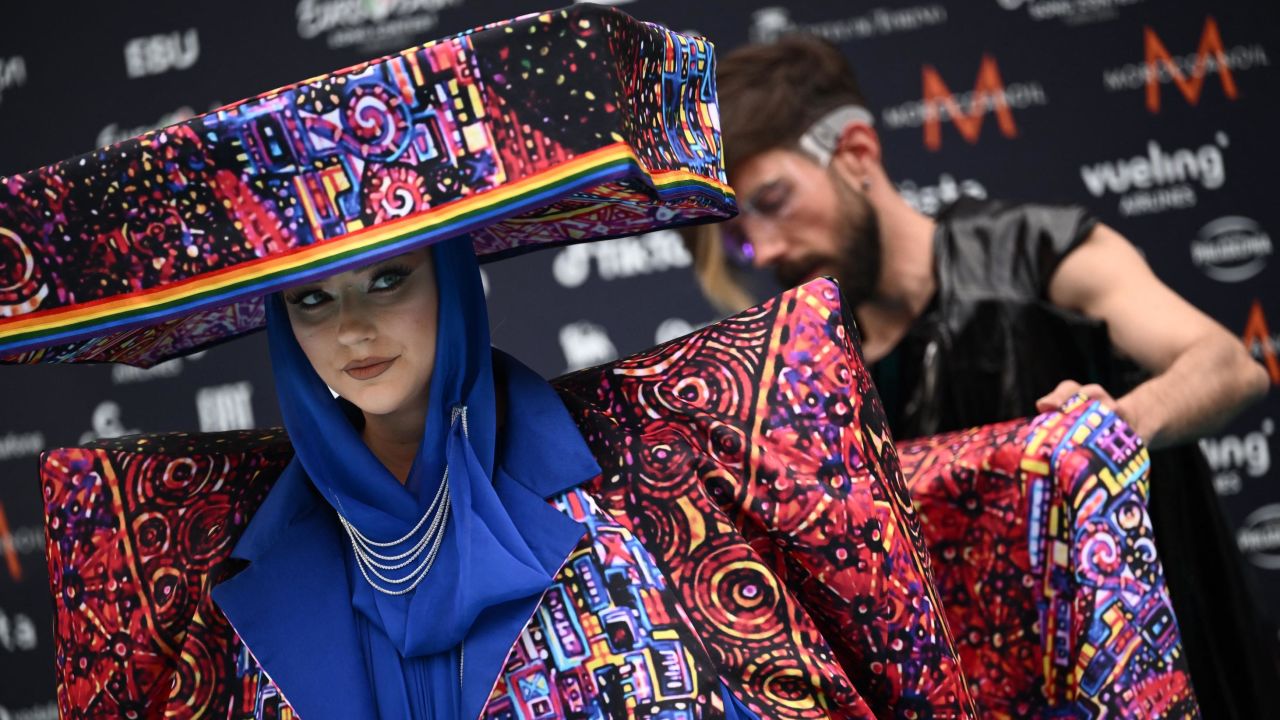 Albanian entrant Ronela Hajati arrives for the contest's opening ceremony.