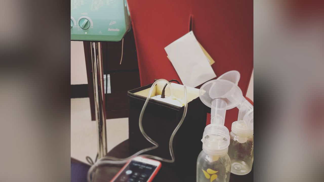 Syra Madad pumping milk while on a work call in 2016.