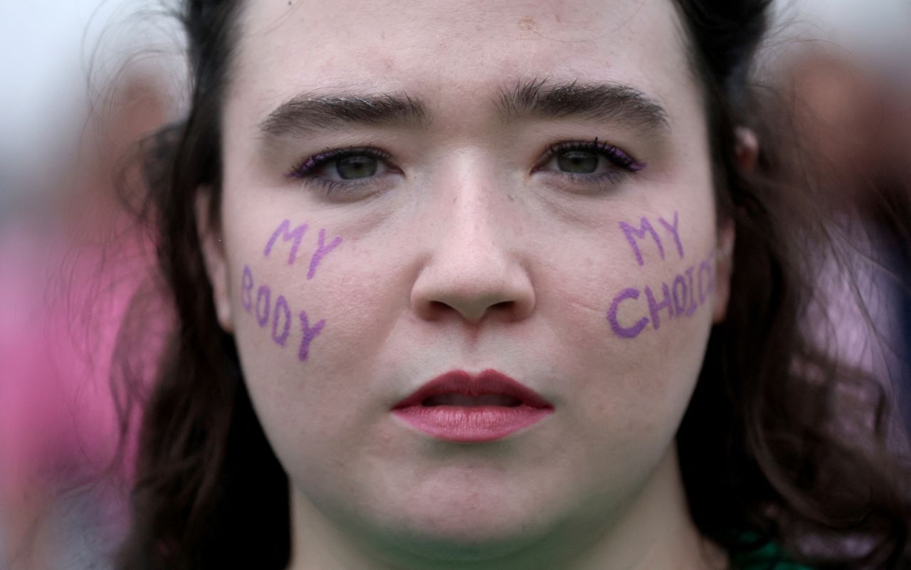 Christa Vonderburg, from Atlanta, participates in a protest in Washington, DC.