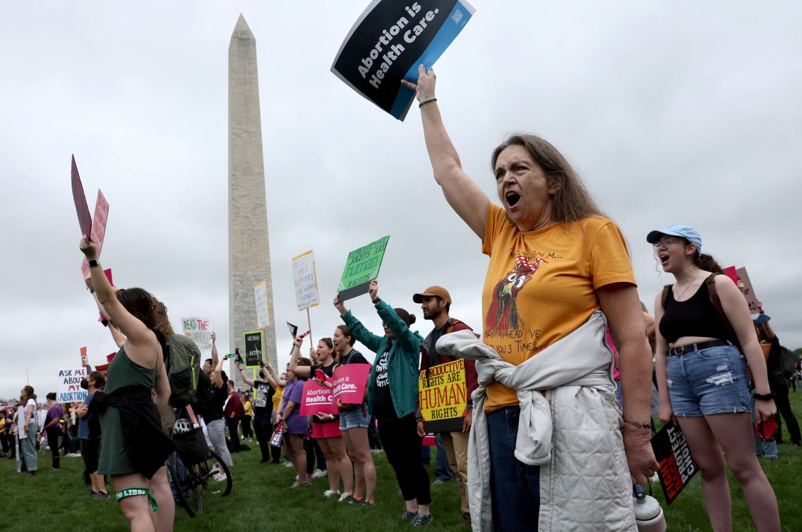 Karen Tingstad, from Minnesota, holds up a sign along with other demonstrators in Washington, DC.