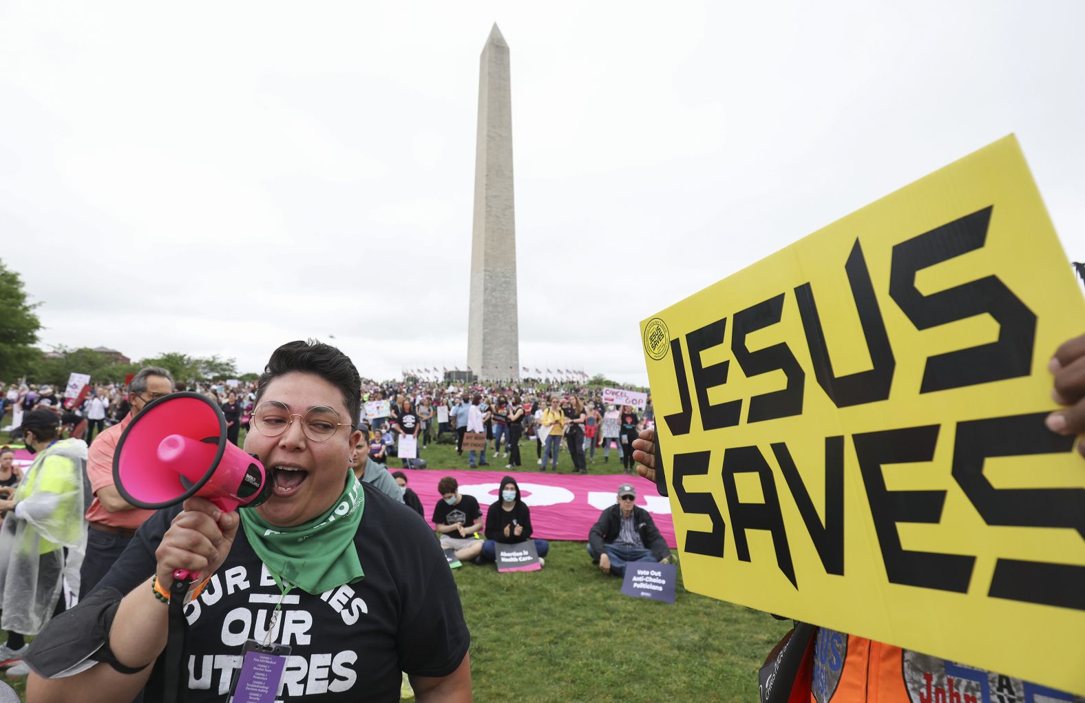 Abortion rights activist Cristela Luiz, left, confronts a demonstrator during a rally in Washington, DC.