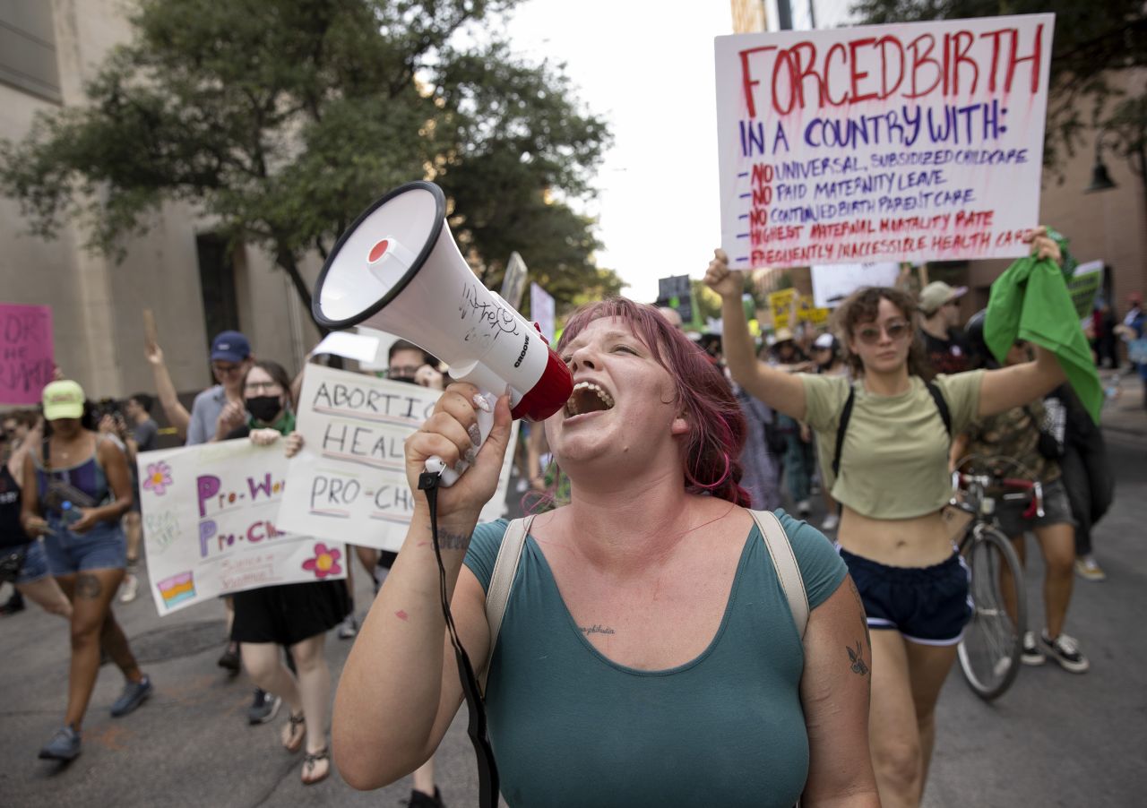 Amira Armstrong yells during an abortion-rights rally in Austin, Texas.