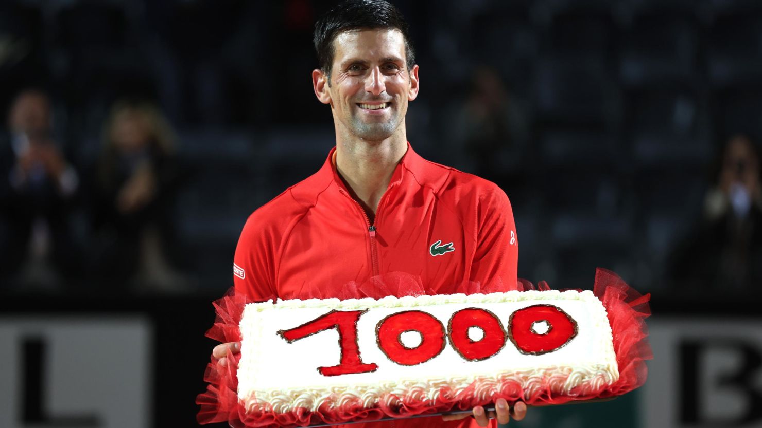 Novak Djokovic celebrates his 1,000th career win following victory over Casper Ruud.