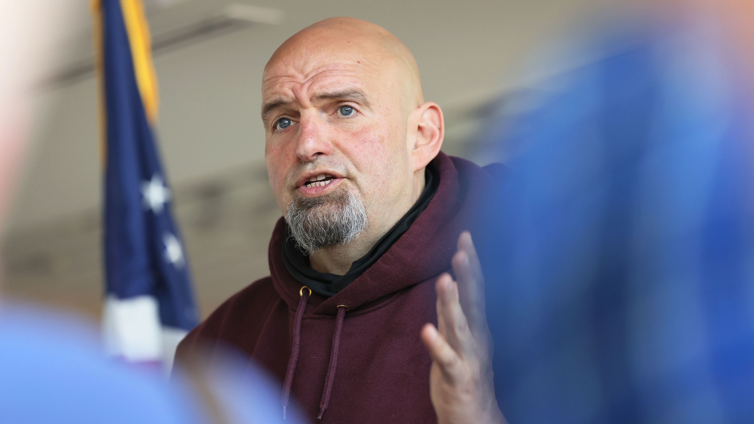 Pennsylvania Lt. Gov. John Fetterman campaigns for U.S. Senate at a meet and greet at Joseph A. Hardy Connellsville Airport on May 10, 2022 in Lemont Furnace, Pennsylvania.