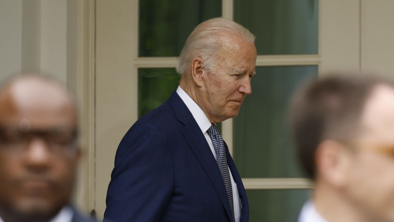 US President Joe Biden walks on stage during an event in the Rose Garden of the White House in Washington, DC, US, on Friday, May 13, 2022.
