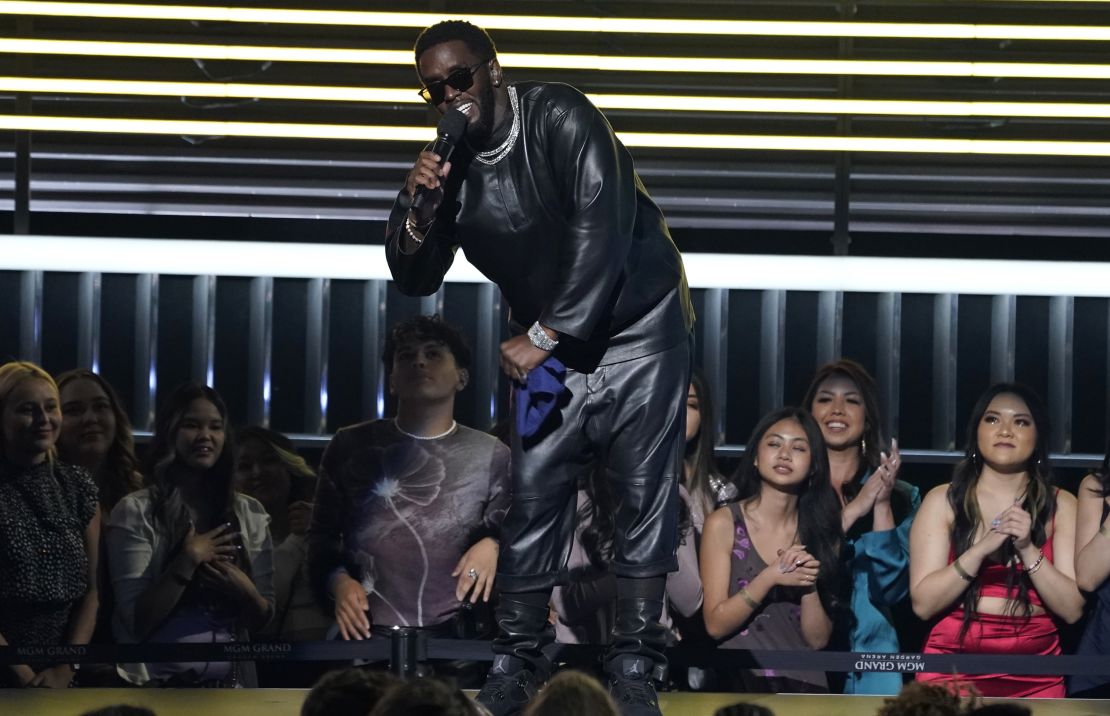 Host Sean "Diddy" Combs speaks at the Billboard Music Awards on Sunday, May 15, 2022, at the MGM Grand Garden Arena in Las Vegas. (AP Photo/Chris Pizzello)