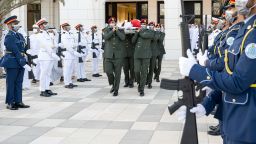 An honor guard carries the body of UAE president Sheikh Khalifa bin Zayed Al Nahyan during his burial ceremony in Abu Dhabi on Friday.