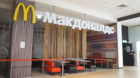A McDonald's restaurant is shown closed following the military invasion of Ukraine on April 14, 2022 in Belaya Dacha, outside of Moscow.
