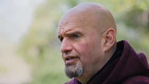 John Fetterman, lieutenant governor of Pennsylvania and Democratic Senate candidate, speaks during a campaign event in Lebanon, Pennsylvania, on April 30, 2022. 