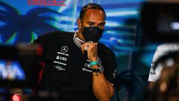 Mercedes' British driver Lewis Hamilton attends  the press conference for the first practice at the Miami International Autodrome for the Miami Formula One Grand Prix, in Miami Gardens, Florida, on May 6, 2022. (Photo by CHANDAN KHANNA / AFP) (Photo by CHANDAN KHANNA/AFP via Getty Images)