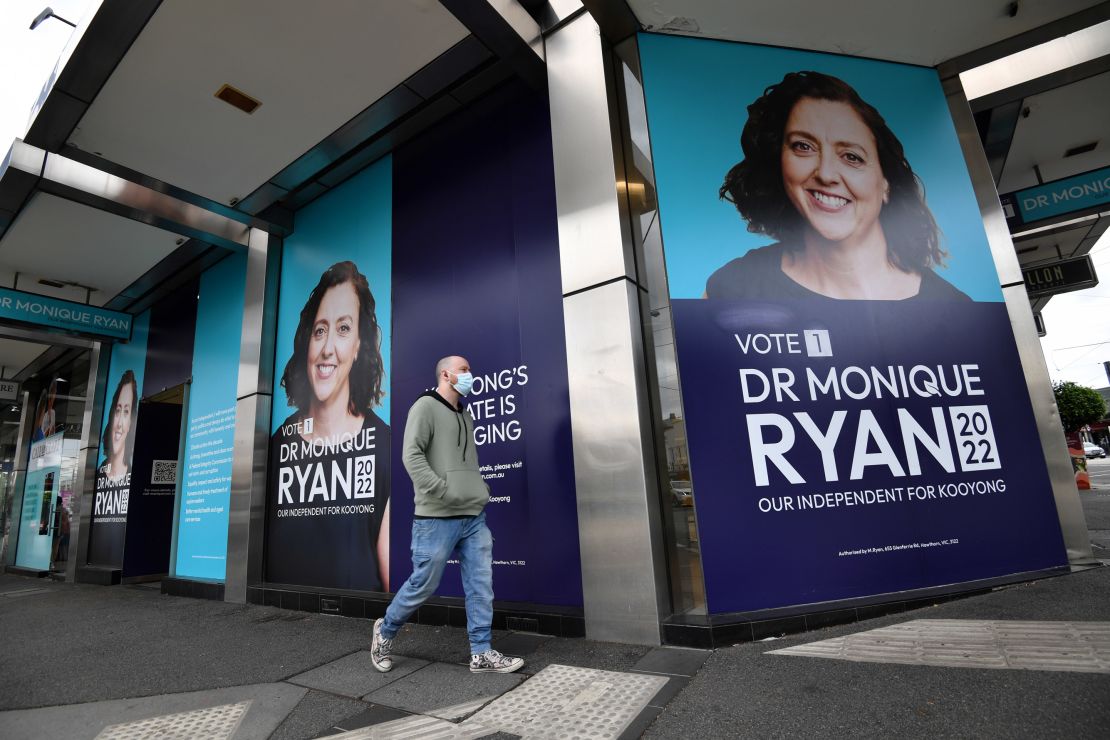 Campaign posters for Independent candidate Monique Ryan in the seat of Kooyong in Melbourne.