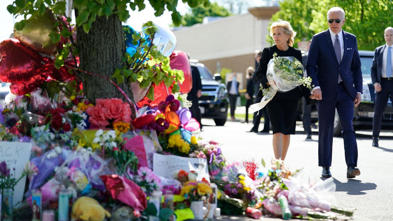 President Joe Biden and first lady Jill Biden came to the scene Tuesday to pay respects and speak to families of the victims.