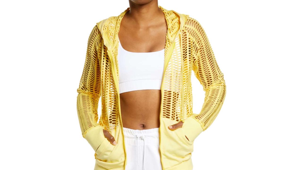 Blanc Noir Linear Mesh Front-Zip Hoodie