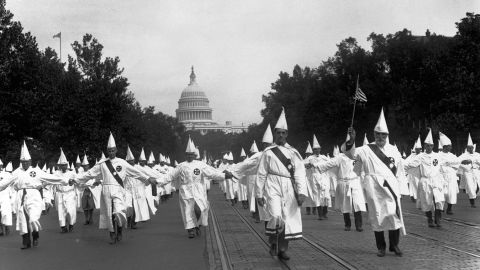 Ku Klux Klan members parade down Pennsylvania Avenue, August 8, 1925.
