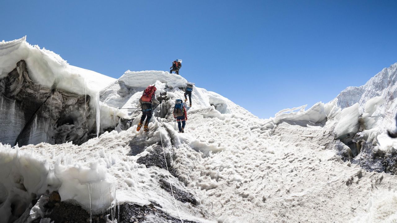 The team were the first to climb the mountain since 2020, and so had to fix lines and set up camps which would normally have already been established.