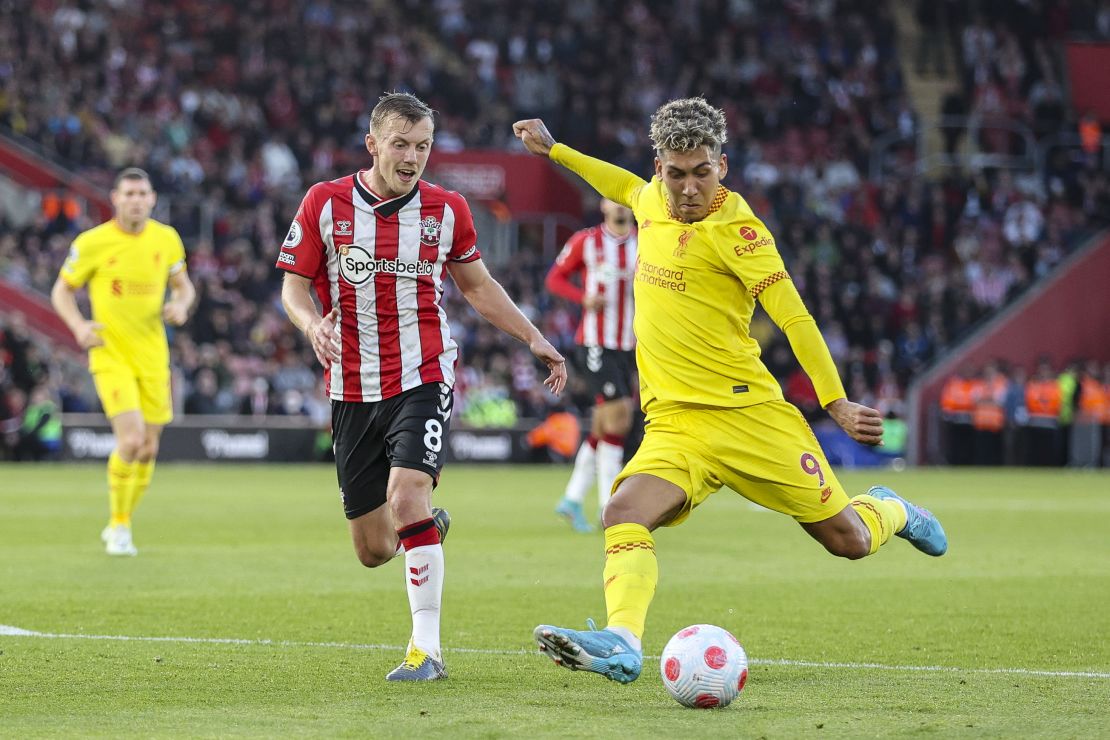 Southampton's James Ward-Prowse closes down Roberto Firminho.