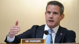 WASHINGTON, DC - JULY 27: Rep. Adam Kinzinger (R-IL) questions witnesses during the House Select Committee investigating the January 6 attack on the U.S. Capitol on July 27, 2021 at the Cannon House Office Building in Washington, DC. Members of law enforcement testified about the attack by supporters of former President Donald Trump on the U.S. Capitol. According to authorities, about 140 police officers were injured when they were trampled, had objects thrown at them, and sprayed with chemical irritants during the insurrection. (Photo by Andrew Harnik/Pool/Getty Images)