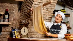 Mamma Emilia making pasta. Each mamma spends about three months working in the restaurant.
