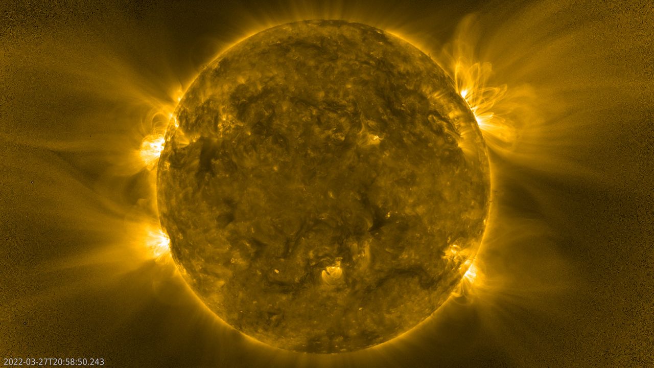 Solar Orbiter's Extreme Ultraviolet Imager captured this view of the sun on March 27.
