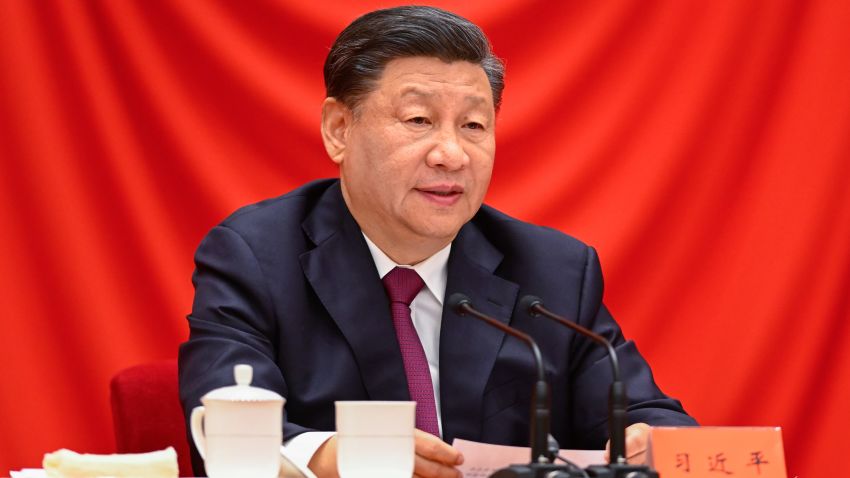 Chinese President Xi Jinping, also general secretary of the Communist Party of China Central Committee and chairman of the Central Military Commission, delivers a speech at a ceremony marking the 100th anniversary of the founding of the Communist Youth League of China CYLC at the Great Hall of the People in Beijing, capital of China, May 10, 2022. (Photo by Li Xueren/Xinhua via Getty Images)