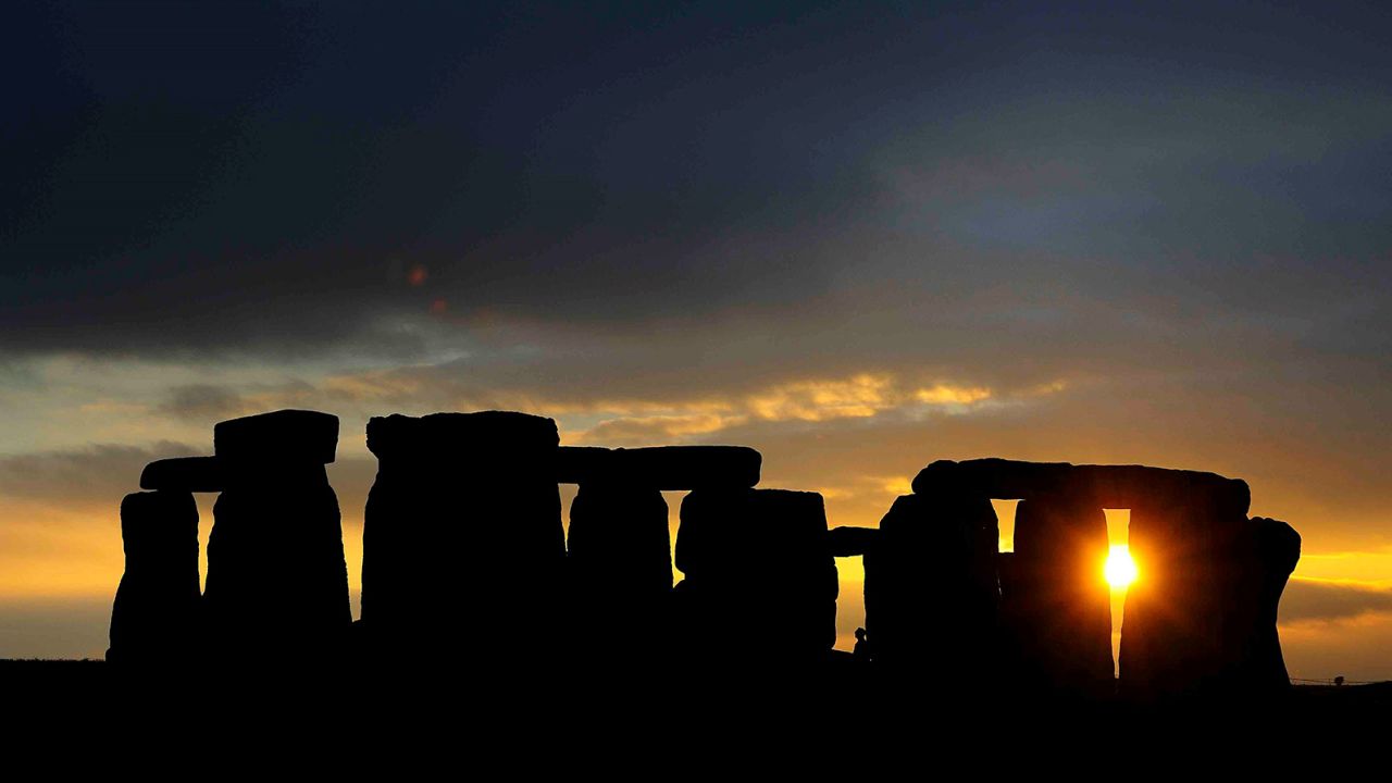 The prehistoric monument of Stonehenge in Wiltshire, United Kingdom, is shown.
